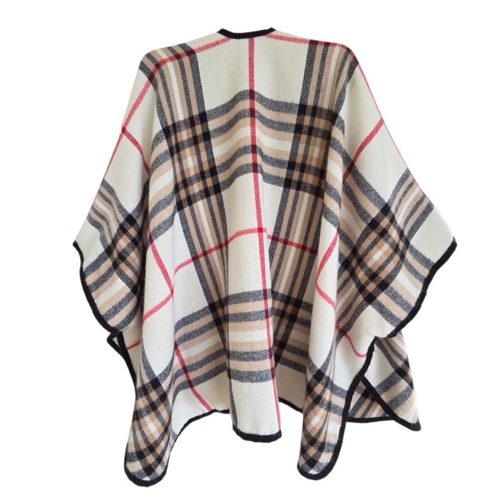 Charter Club Tan Exploded Plaid Poncho Cape One Size SOFT Brown Black Cream - Picture 3 of 14